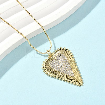 Brass Micro Pave Clear Cubic Zirconia Heart Pendant Necklaces for Women NJEW-D306-04G-B-1