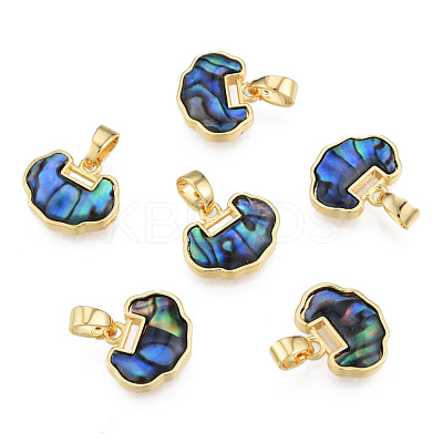Synthetic Abalone Shell/Paua Shell Charms with Real 18K Gold Plated Brass Findings KK-N233-426-1