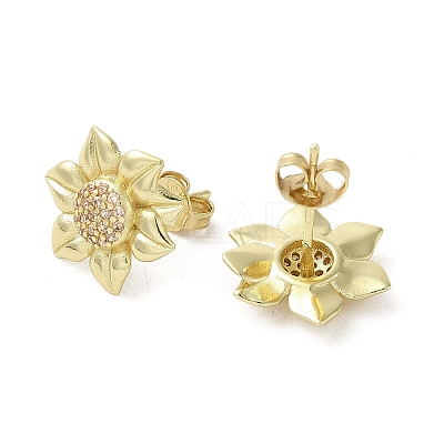 Brass Micro Pave Clear Cubic Zirconia Stud Earrings LS-EJEW-A036-02G-1