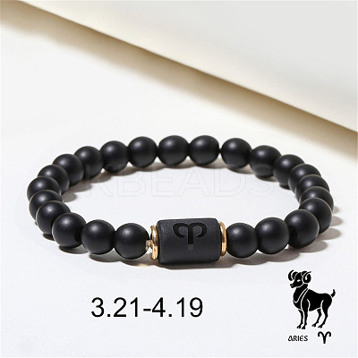 12 Constellations Theme Frosted Black Stone Round Beaded Stretch Bracelets for Women Men WG3EE4F-04-1