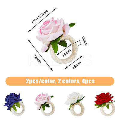 8Pcs 4 Style Artificial Rose Polyseter Napkin Rings DJEW-HY0001-02-1