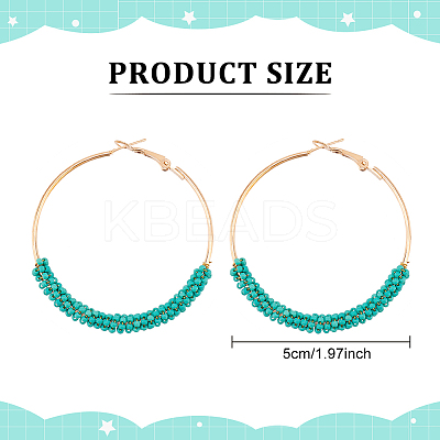 7 Pairs 7 Colors Glass Round Braided Beaded Hoop Earrings EJEW-AN0002-21-1