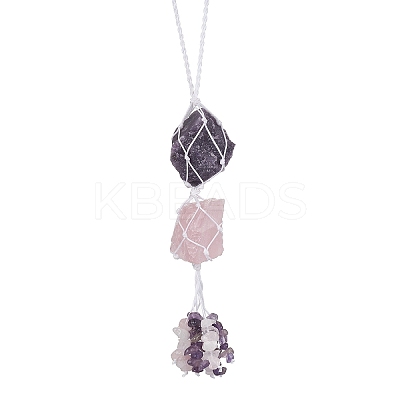 Nuggets Raw Natural Amethyst & Rose Quartz Pouch Pendant Decorations HJEW-JM01926-01-1