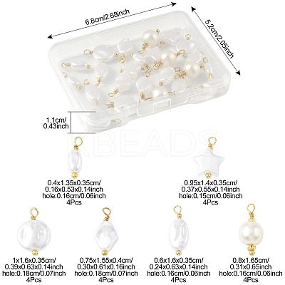 24Pcs 6 Styles ABS Plastic Imitation Pearl Pendants KK-FS0001-93-1
