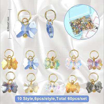 60Pcs 10 Style Glass Pendants PALLOY-YW00162-1