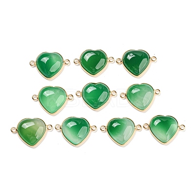 Natural Dyed & Heated Green Onyx Agate Connector Charms G-Q006-06B-G-1