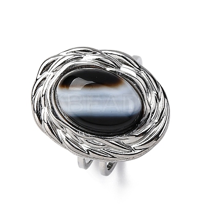 Oval Natural Banded Agate Finger Rings RJEW-M063-01P-18-1