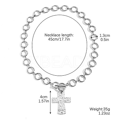 Alloy Ring Link Textured Cross Pendant Necklaces for Women FS-WGA4DD0-01-1