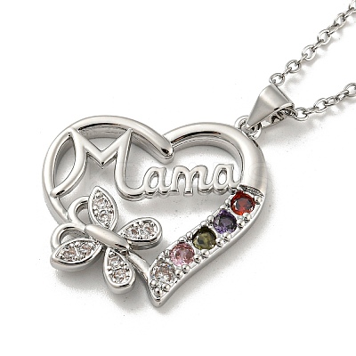 Mother's Day Brass Micro Pave Cubic Zirconia Heart Pendant Necklaces NJEW-R263-03B-P-1