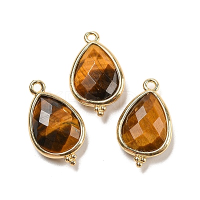 Natural Tiger Eye Faceted Pendants G-M431-15G-09-1