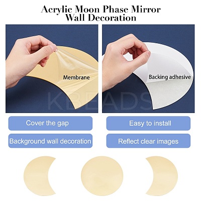 Acrylic Moon Phase Mirror Wall Decor DIY-WH0167-60B-1