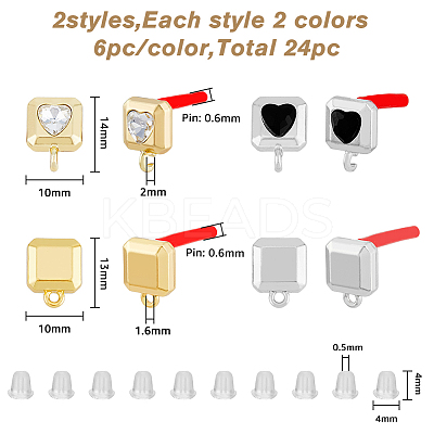 24Pcs 4 Styles Rack Plating Alloy Stud Earring Findings FIND-FH0006-95-1