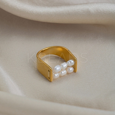 Irregular 304 Stainless Steel with Natural Freshwater Pearl Finger Rings for Women WZ4968-1
