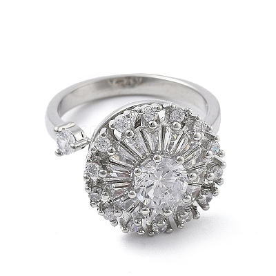 Flat Round Rotatable Open Cuff Rings for Women RJEW-S402-08P-1