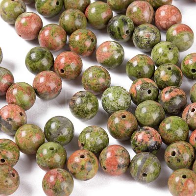 100Pcs 8mm Natural Unakite Round Beads DIY-LS0002-18-1