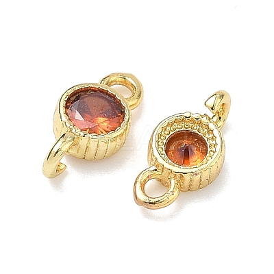 Brass Pave Cubic Zirconia Flat Round Connector Charms KK-P348-11G-06-1