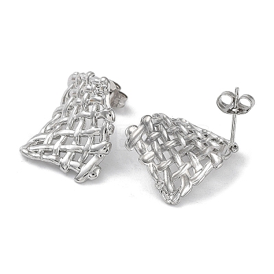 Non-Tarnish 304 Stainless Steel Rectangle Net Ear Studs for Women EJEW-P234-06P-1
