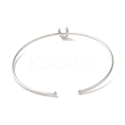 Rack Plating Brass Micro Pave Clear Cubic Zirconia Letter Open Cuff Bangles BJEW-A018-01P-U-1
