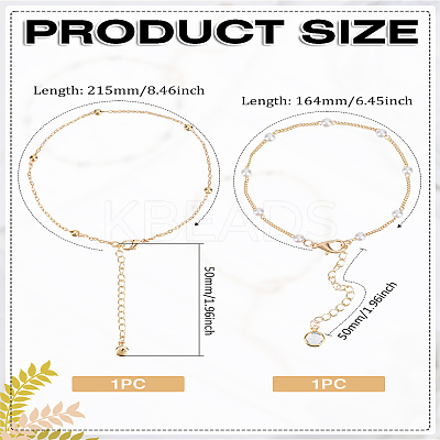 Brass Lucky Ball Chain Anklets & Brass Rhinestones and Resin Chain Bracelets Sets for Women SJEW-LP0001-12-1