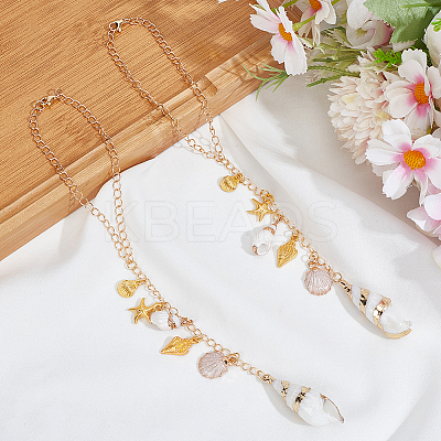 2Pcs Alloy & Natural Shell Pendant Decoration HJEW-DR00184-1