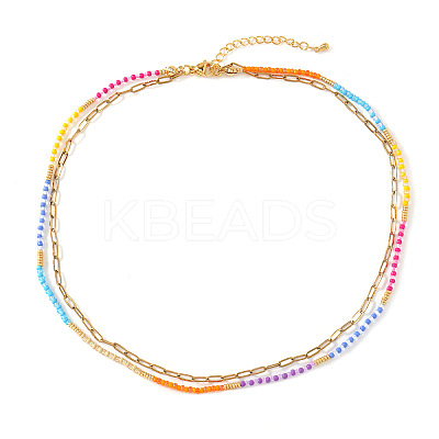 Stainless Steel & Brass & Colorful Resin Beaded Double-layer Necklaces for Women SE1953-1