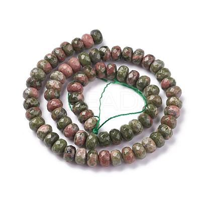 Faceted Natural Unakite Rondelle Beads Strands X-G-K090-10-1