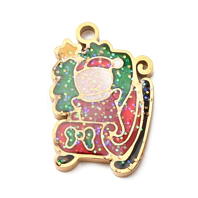 Christmas 304 Stainless Steel Enamel Pendants STAS-B112-02G-10-1