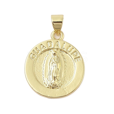 Flat Round Real 18K Gold Plated Rack Plating Brass Pendants KK-Z074-19G-01-1