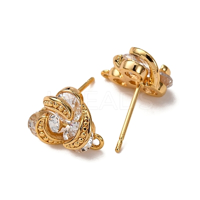 Brass Pave Clear Cubic Zirconia Stud Earring Findings KK-Z121-08G-1