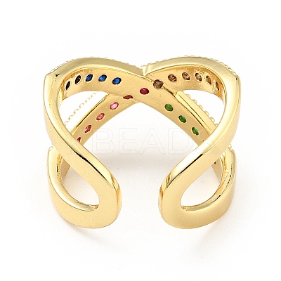 Cubic Zirconia Criss Cross Open Cuff Ring X-RJEW-E046-23G-01-1