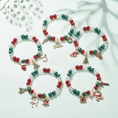 5Pcs 5 Styles Christmas Acrylic Beaded Stretch Bracelet Sets BJEW-JB08292-S-1