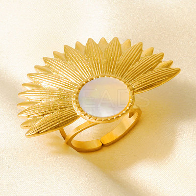 304 Stainless Steel with Natural Shell Cuff Open Rings for Women XG3877-3-1