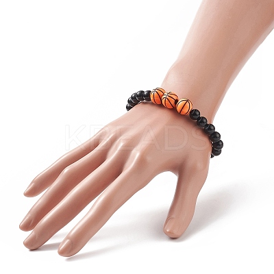 Acrylic Basketball Beaded Stretch Bracelets BJEW-JB09197-1