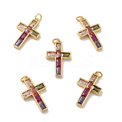 Cross Brass Micro Pave Colorful Cubic Zirconia Pendants X-KK-G419-29G-1