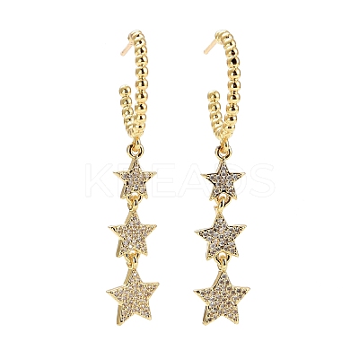 C-Shape with Stars Cubic Zirconia Dangle Stud Earrings EJEW-E167-10G-1