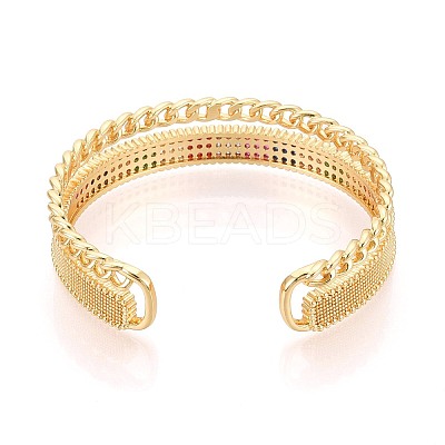 Brass Micro Pave Cubic Zirconia and Rhinestone Cuff Bangles for Women KK-T079-65G-1