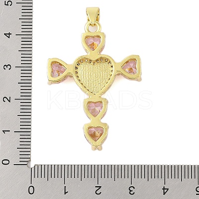 Rack Plating Brass Micro Pave Cubic Zirconia Heart Shape Virgin Mary Cross Pendant KK-S380-44C-G-1