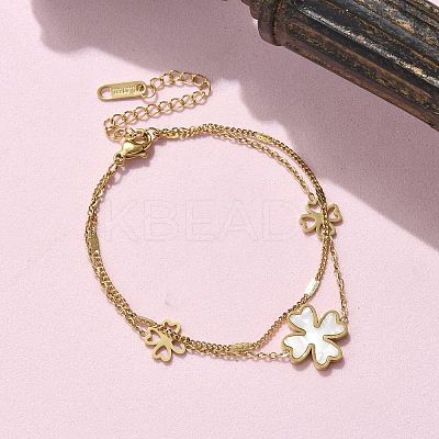 304 Stainless Steel Shell Pearl Pendant Multi-strand Bracelets BJEW-U028-01G-1