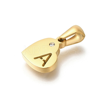 304 Stainless Steel Heart Pendants with Rhinestone STAS-Z103-01G-01-1