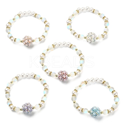 Synthetic Moonstone & Plastic Pearl & Hematite Beaded Stretch Bracelet BJEW-JB09503-1