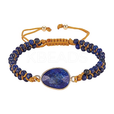 Natural Lapis Lazuli Teardrop Link Braided Bead Bracelet BJEW-SZ0002-54B-1