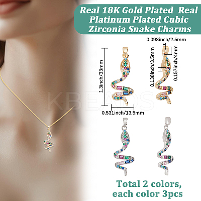 6Pcs 2 Colors Brass Micro Pave Cubic Zirconia Pendants KK-BBC0019-19-1