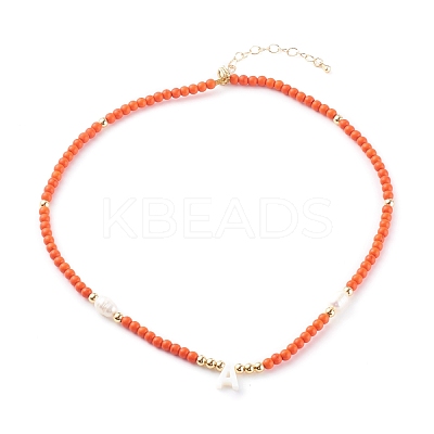 Natural Shell Initial Pendant Necklaces NJEW-JN03405-1