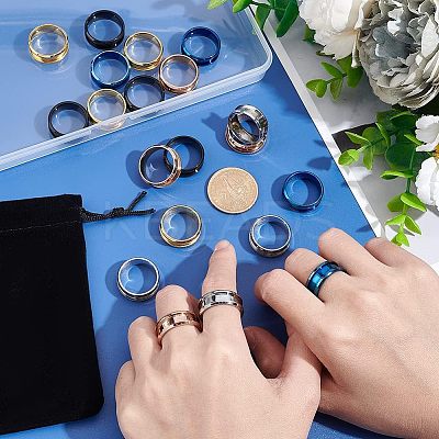 20Pcs 5 Style 201 Stainless Steel Grooved Finger Ring Settings STAS-UN0040-17-1