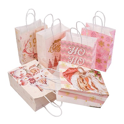 Christmas Printed Rectangle Paper Packing Bags with Handles CARB-D016-04-1