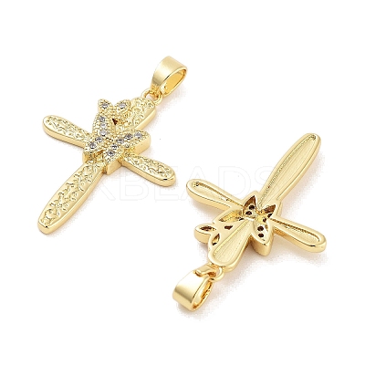 Rack Plating Brass Micro Pave Clear Cubic Zirconia Pendants KK-Z064-22G-1
