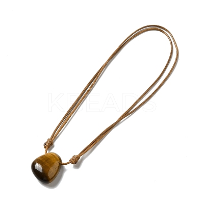 Natural Tiger Eye Triangle Pendant Necklace with Waxed Cord for Women NJEW-G093-01B-1