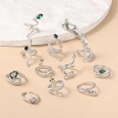 12Pcs Alloy Rhinestone Cuff Rings PW-WGFF40C-01-1