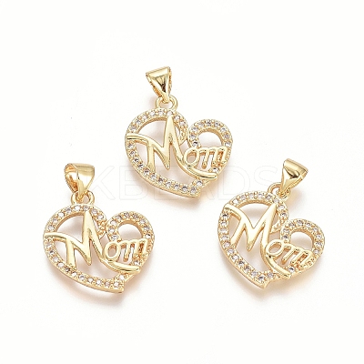 Brass Micro Pave Clear Cubic Zirconia Pendants X-ZIRC-G152-24G-1