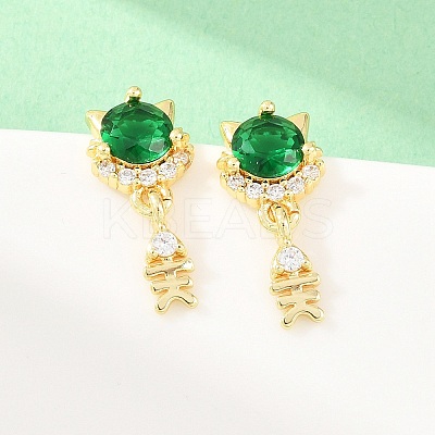 Brass Micro Pave Cubic Zirconia Dangle Stud Earrings EJEW-F405-24G-04-1